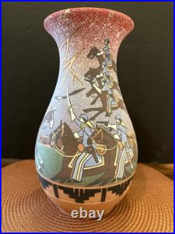 RARE Native American Lakota Sioux Pottery of Custer's Last Stand Battle Signed