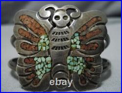 RARE? Native American Navajo Butterfly Turquoise Coral STERLING SILVER Bracelet