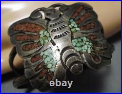 RARE? Native American Navajo Butterfly Turquoise Coral STERLING SILVER Bracelet