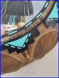 RARE Native American Rawhide Handmade Drum Zuni Signed Duane Dishta 1998