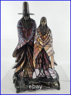 RARE Native American Stained Glass Figural Lamp Tiffany Style HUGE