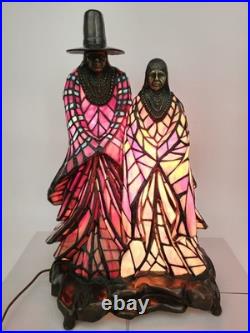 RARE Native American Stained Glass Figural Lamp Tiffany Style HUGE