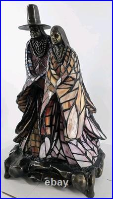 RARE Native American Stained Glass Figural Lamp Tiffany Style HUGE