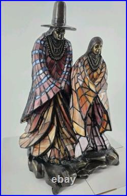 RARE Native American Stained Glass Figural Lamp Tiffany Style HUGE