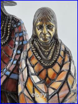 RARE Native American Stained Glass Figural Lamp Tiffany Style HUGE