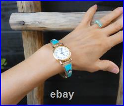 RARE Native American Sterling Silver 12K GF Turquoise CZ Inlay Watch Band