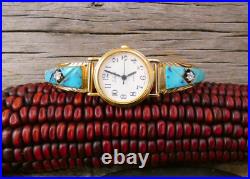 RARE Native American Sterling Silver 12K GF Turquoise CZ Inlay Watch Band