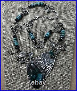 RARE Native American Sterling Silver Turquoise 25 Handmade Necklace Vintage