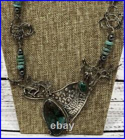 RARE Native American Sterling Silver Turquoise 25 Handmade Necklace Vintage