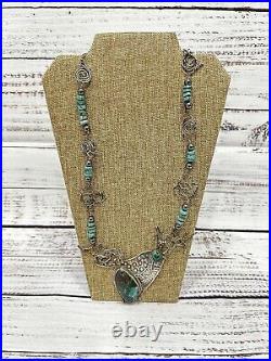 RARE Native American Sterling Silver Turquoise 25 Handmade Necklace Vintage