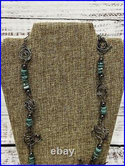 RARE Native American Sterling Silver Turquoise 25 Handmade Necklace Vintage