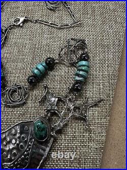 RARE Native American Sterling Silver Turquoise 25 Handmade Necklace Vintage