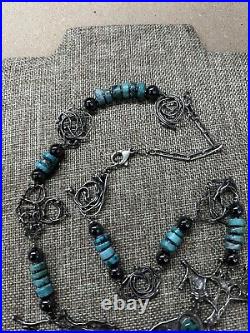 RARE Native American Sterling Silver Turquoise 25 Handmade Necklace Vintage