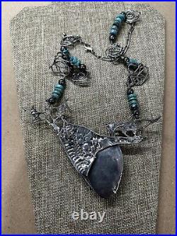 RARE Native American Sterling Silver Turquoise 25 Handmade Necklace Vintage