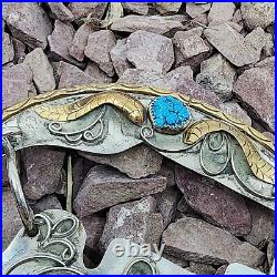 RARE Native American Sterling Silver Turquoise & Gold Tone Derringer Belt Buckle