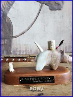 RARE Native American TOMAS DOUGH JR. Signed 08/88'Bear Pipe Medicine' Sculpture