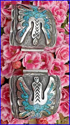RARE Native American Thomas Singer Turquoise Thunder Bird Silver Watch Ends Tips