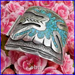 RARE Native American Thomas Singer Turquoise Thunder Bird Silver Watch Ends Tips