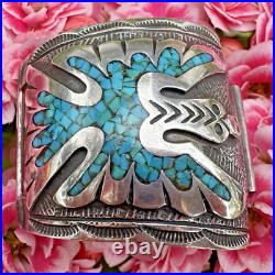 RARE Native American Thomas Singer Turquoise Thunder Bird Silver Watch Ends Tips
