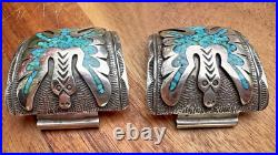 RARE Native American Thomas Singer Turquoise Thunder Bird Silver Watch Ends Tips