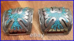 RARE Native American Thomas Singer Turquoise Thunder Bird Silver Watch Ends Tips