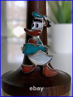 RARE Native American Vintage Zuni Disney Donald Duck Ring Silver Size 5.5 Silver