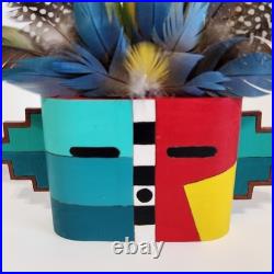 RARE Native American Wood Kachina Face Mask Withfeathers, Handmade EUC
