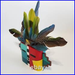 RARE Native American Wood Kachina Face Mask Withfeathers, Handmade EUC