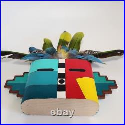 RARE Native American Wood Kachina Face Mask Withfeathers, Handmade EUC