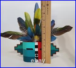 RARE Native American Wood Kachina Face Mask Withfeathers, Handmade EUC