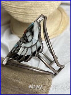 RARE Native American Zuni BIRD Cuff Bracelet Unmarked Sterling Silver Vintage? G