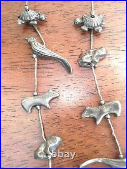 RARE Native American Zuni Tribe Sterling Silver Animal Fetish Necklace 64 g