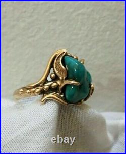 RARE Navajo 14k Solid Yellow Gold Ring Genuine Turquoise Museum Quality Size 6.5