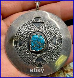 RARE Navajo Carl Luthy Shop Large Sterling & Gem Blue Turquoise Pendant Necklace