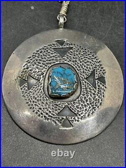 RARE Navajo Carl Luthy Shop Large Sterling & Gem Blue Turquoise Pendant Necklace