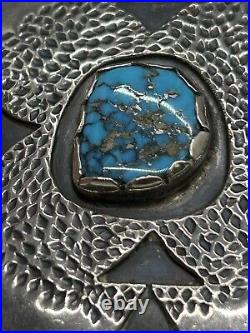 RARE Navajo Carl Luthy Shop Large Sterling & Gem Blue Turquoise Pendant Necklace