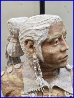 RARE Navajo Carved Alabaster / Soap Stone Fetish Man Scene Base Signed