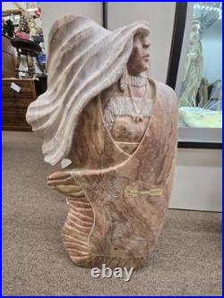 RARE Navajo Carved Alabaster / Soap Stone Fetish Woman Scene Base Signed