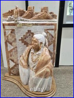 RARE Navajo Carved Alabaster / Soap Stone Fetish Woman Scene Base Signed