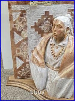 RARE Navajo Carved Alabaster / Soap Stone Fetish Woman Scene Base Signed