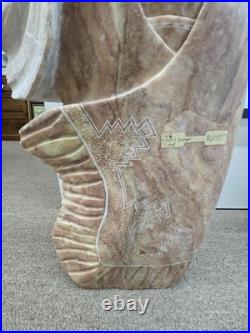 RARE Navajo Carved Alabaster / Soap Stone Fetish Woman Scene Base Signed