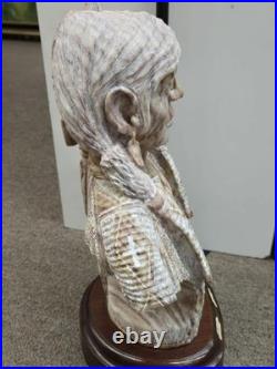 RARE Navajo Carved Alabaster / Soap Stone Fetish Woman Scene Base Signed