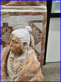 RARE Navajo Carved Alabaster / Soap Stone Fetish Woman Scene Base Signed
