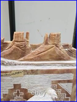 RARE Navajo Carved Alabaster / Soap Stone Fetish Woman Scene Base Signed