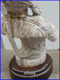 RARE Navajo Carved Alabaster / Soap Stone Fetish Woman Scene Base Signed