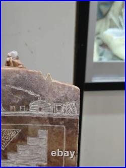 RARE Navajo Carved Alabaster / Soap Stone Fetish Woman Scene Base Signed