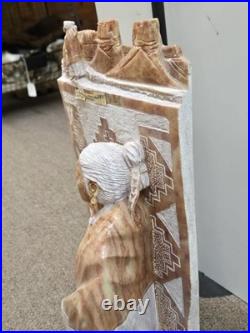 RARE Navajo Carved Alabaster / Soap Stone Fetish Woman Scene Base Signed