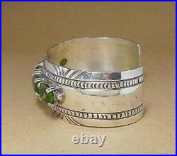 RARE Navajo EMER THOMPSON Sterling Silver Faceted Green Peridot Cuff Bracelet