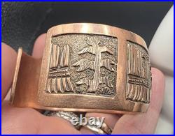 RARE Navajo Elaine Becenti Copper Eagle Dancer Storyteller Bracelet Hallmarked