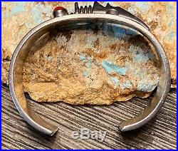 RARE Navajo NORBERT PESHLAKAI Sterling Silver & Red Coral Cuff Bracelet Must See